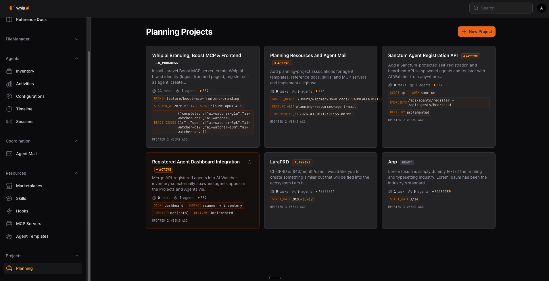 Screenshot of the projects planning overview
