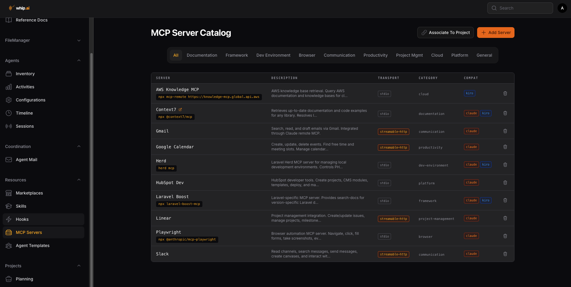 Screenshot of the MCP servers registry