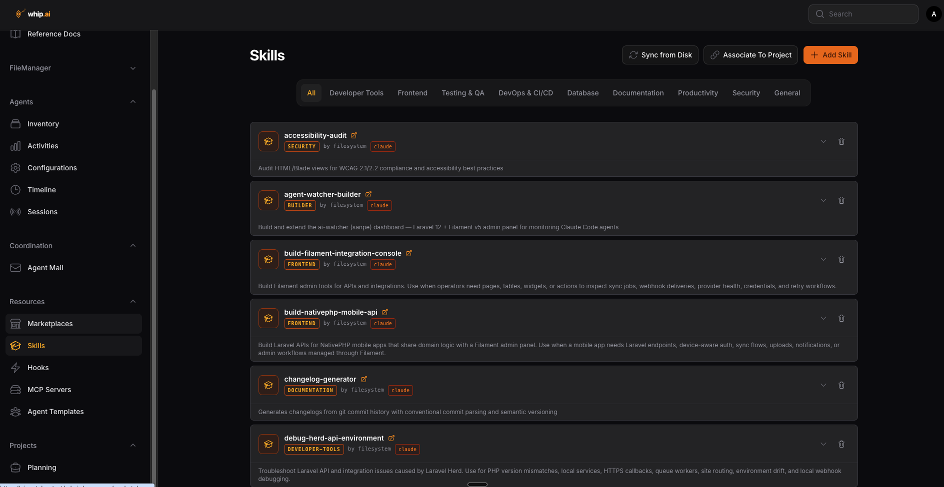 Screenshot of the skills catalog